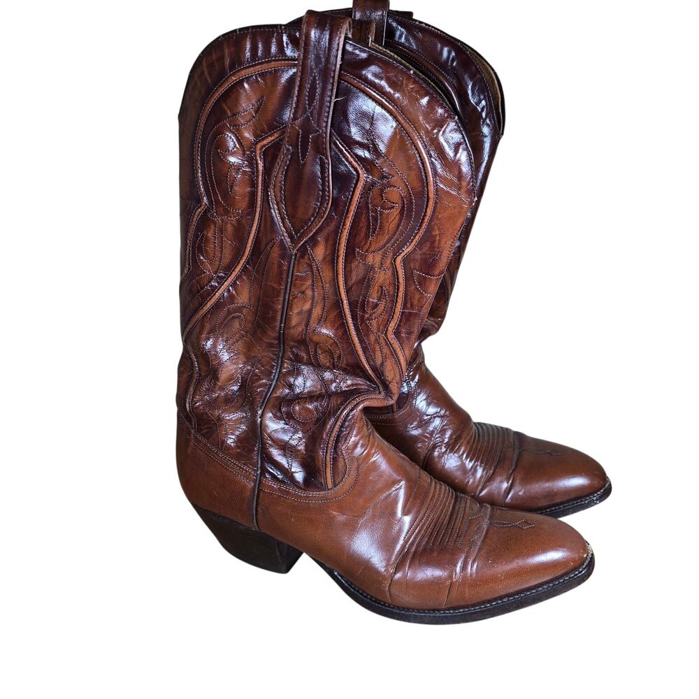 Vintage 90s Dan Post 6533 Made in Spain Cowboy Boots Brown Cherry Mens 10 B - Picture 3 of 8